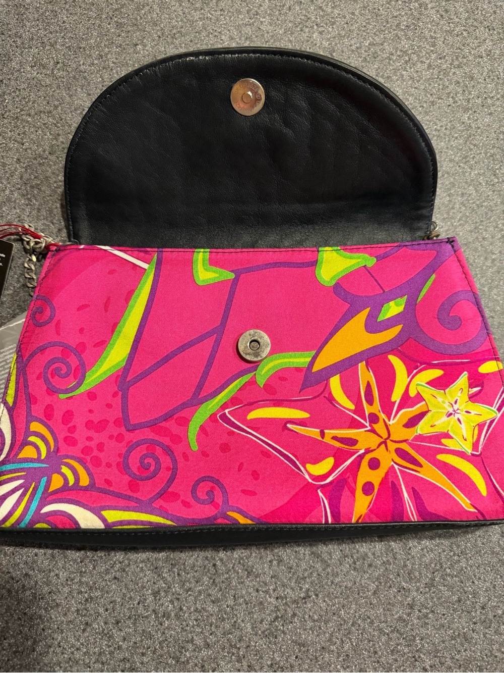 Pineda Covalin Exotic Fruits Silk Shoulder Bag Pink Floral Chain - Picture 15 of 16